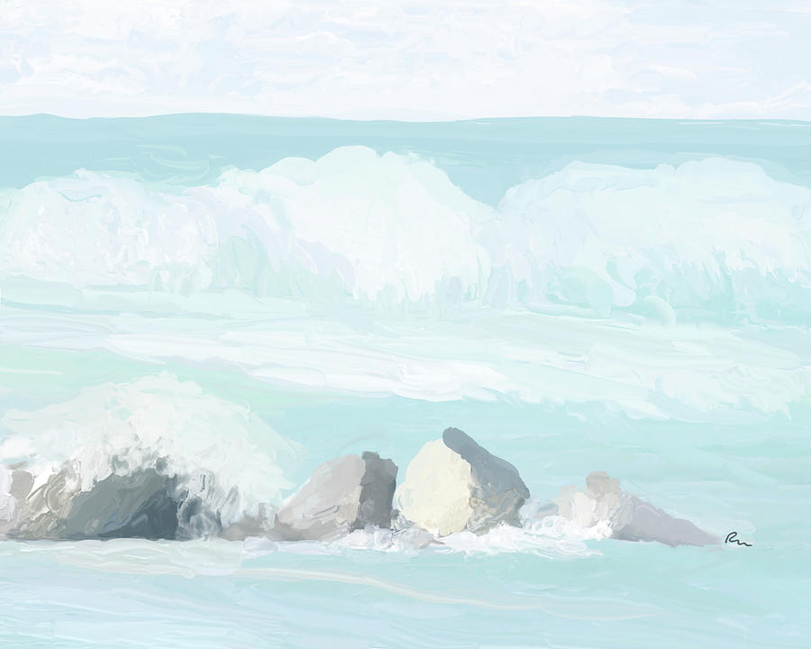 Serene Beach Waves 2-Ramona Murdock Art Digital Art by Ramona Murdock