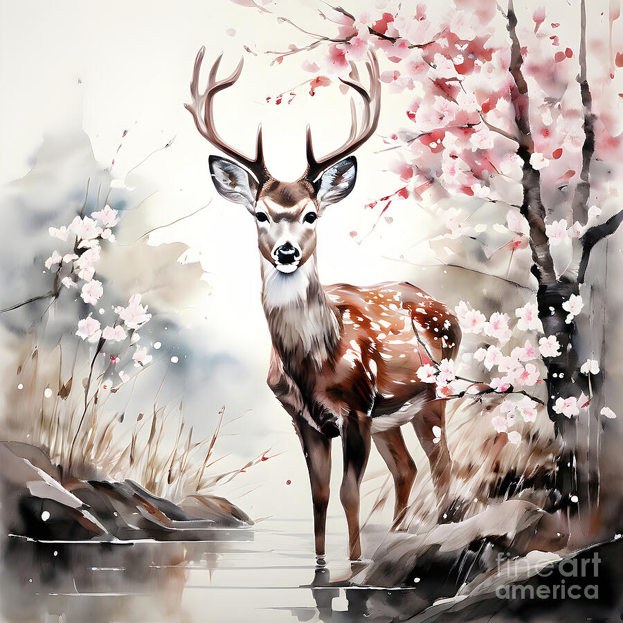 Nature Digital Art - Serene deer by the water by Sen Tinel