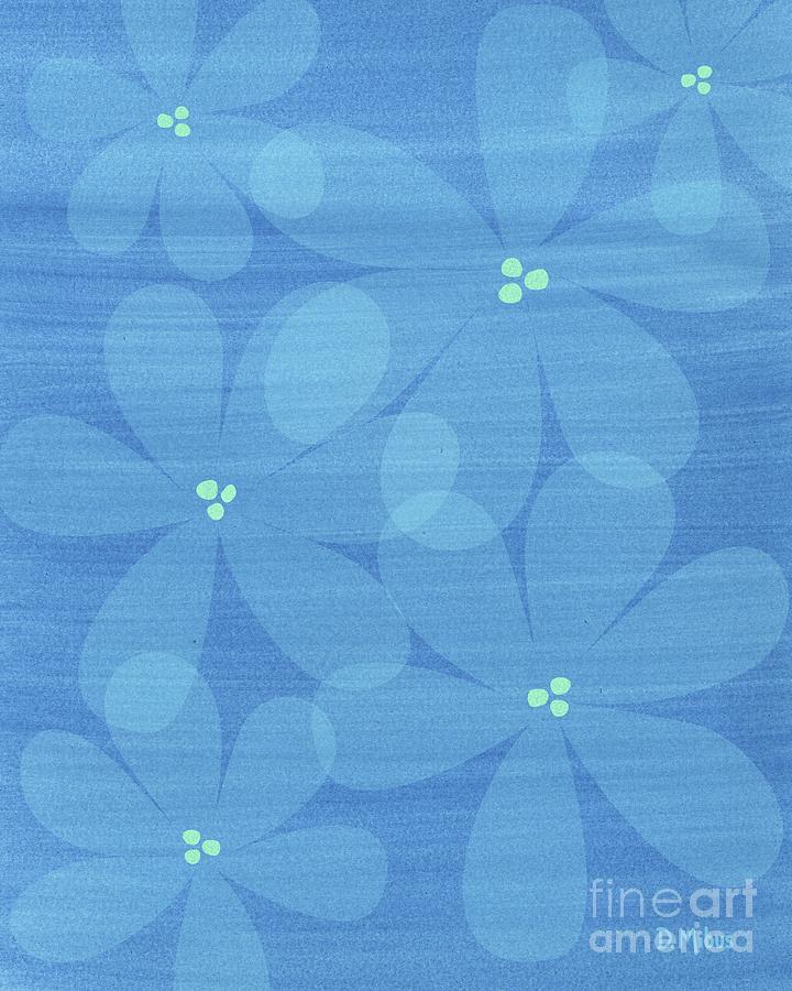 Serene Floral Abstract in Blue Mixed Media by Donna Mibus