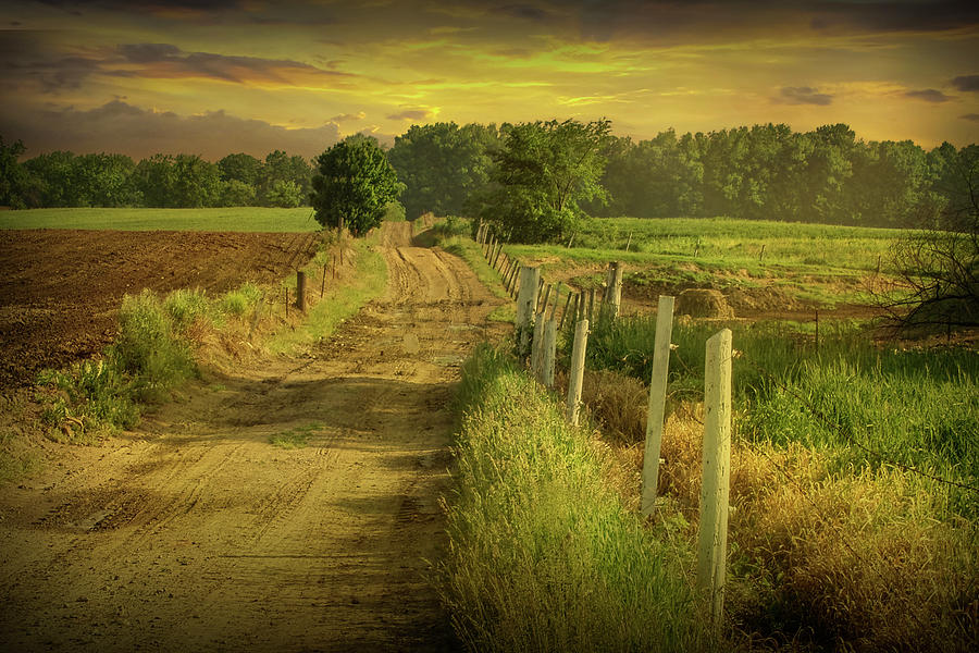 Serene Late Afternoon Autumn Country Landscape with Dirt Road Photograph by Randall Nyhof