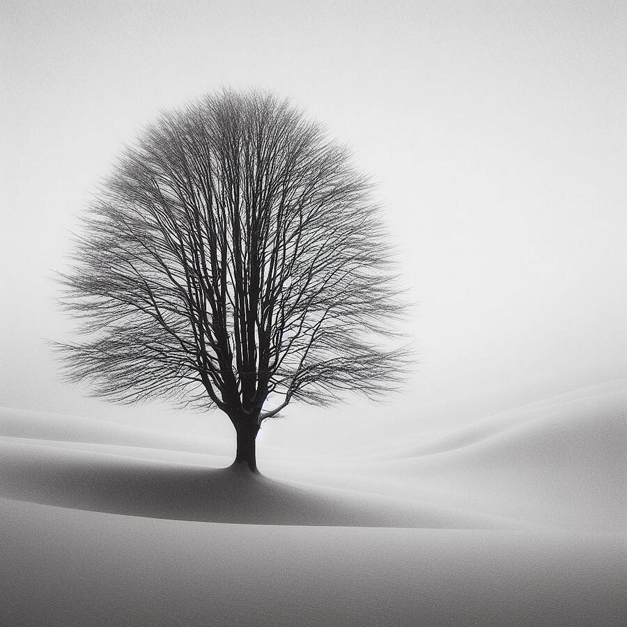 Serene Minimalist Landscape - Solitary Leafless Tree in Foggy Isolation Digital Art by Artfinity X Serene Minimalist Landscape - Solitary Leafless Tree in Foggy Isolation Digital Art by Artfinity X