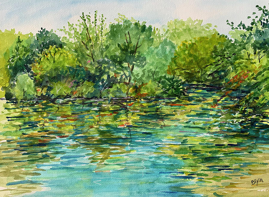 Serene Pond Painting by Clara Sue Beym