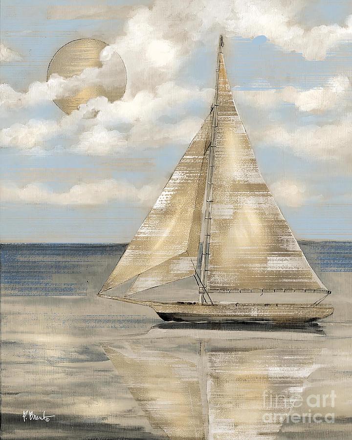 Boat Painting - Serene Sailboat II - Gold by Paul Brent