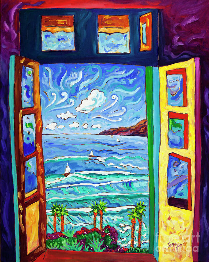 Window Painting - Serene Scene Sailing by Cathy Carey
