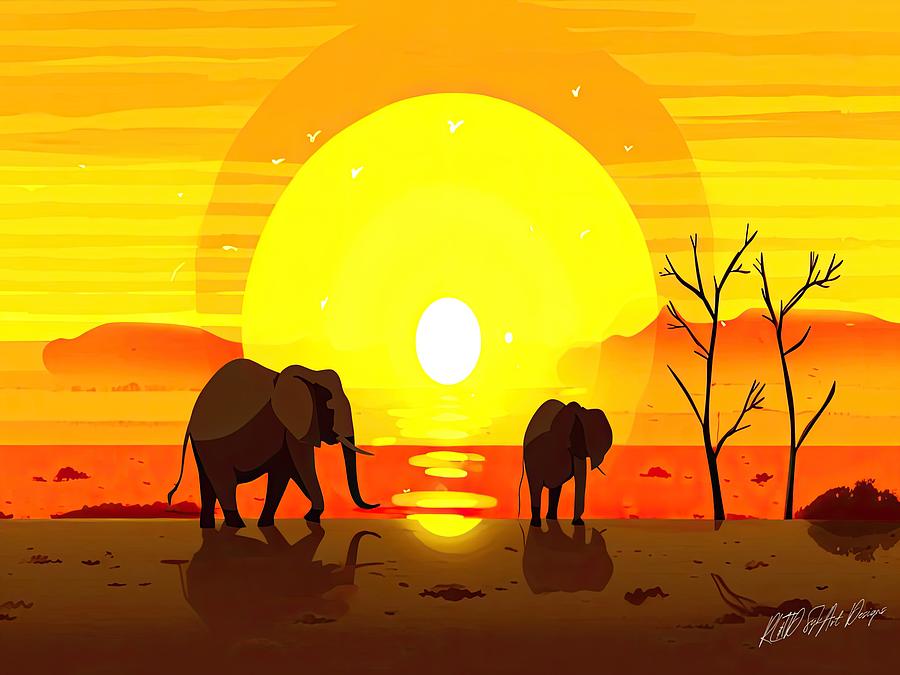 Serengeti Africa - Sunset Elephants Digital Art by Sykart Designs ...