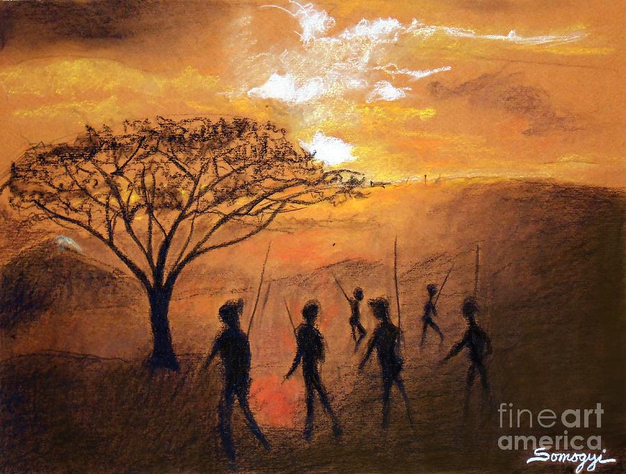 Serengeti Sunset Drawing by Jayne Somogy