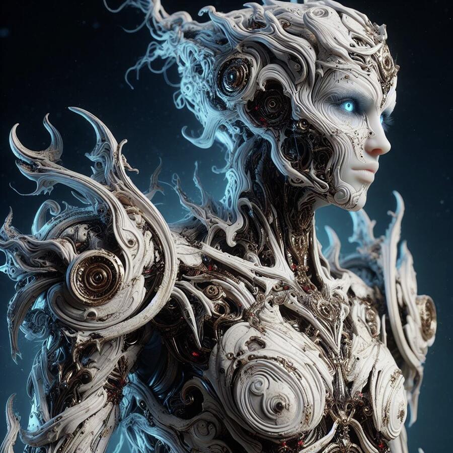 Serenity in Mechanical Baroque- The Intricate Digital Portrait of a Ornate Humanoid Digital Art by Artfinity X Serenity in Mechanical Baroque- The Intricate Digital Portrait of a Ornate Humanoid Digital Art by Artfinity X