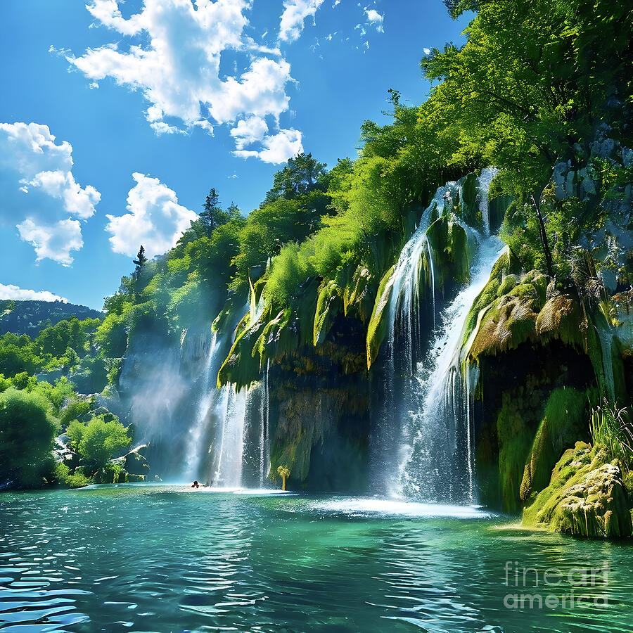 Nature Digital Art - Serenity in Plitvice lakes by Sen Tinel