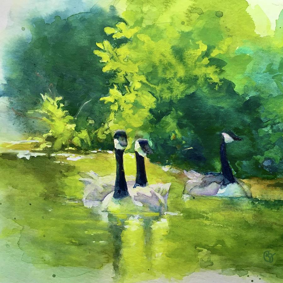 Geese Painting - Serenity by PJ Jensen
