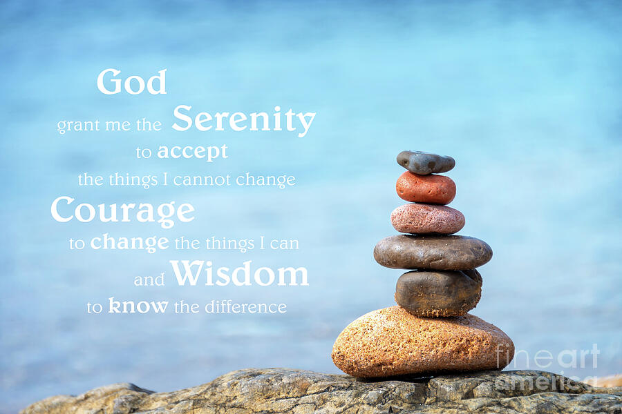 Pebbles Photograph - Serenity prayer, balanced stones by Delphimages Photo Creations