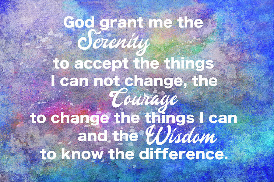 Serenity Prayer Quote White On Blue Watercolor Mixed Media