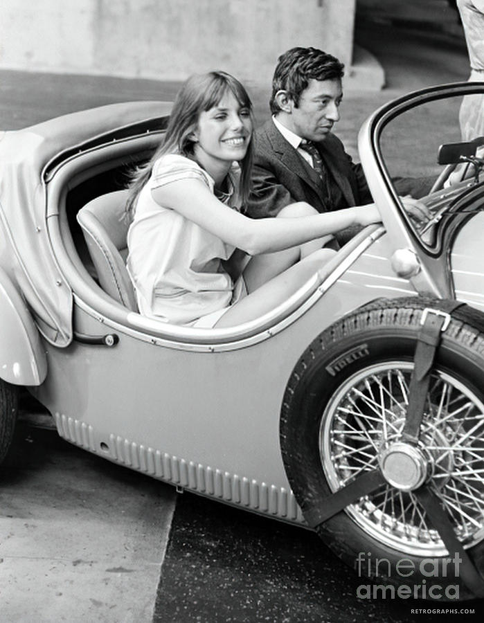 Serge Nsbourg and Jan Birkin in vintage car Photograph by Retrographs