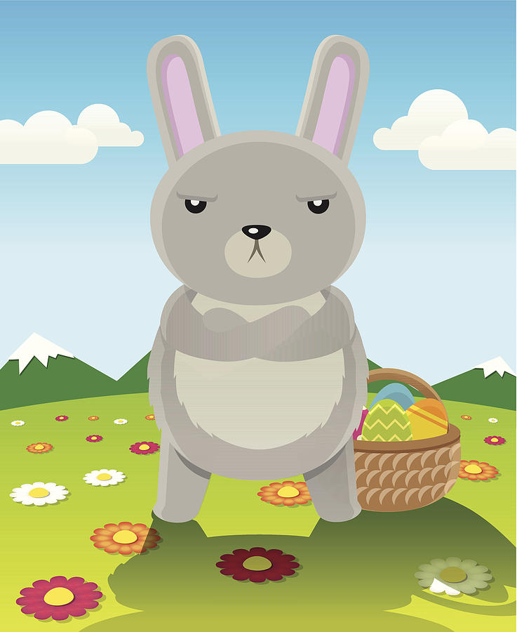 Serious easter bunny vector cartoon with arms folded. Drawing by Captainsecret