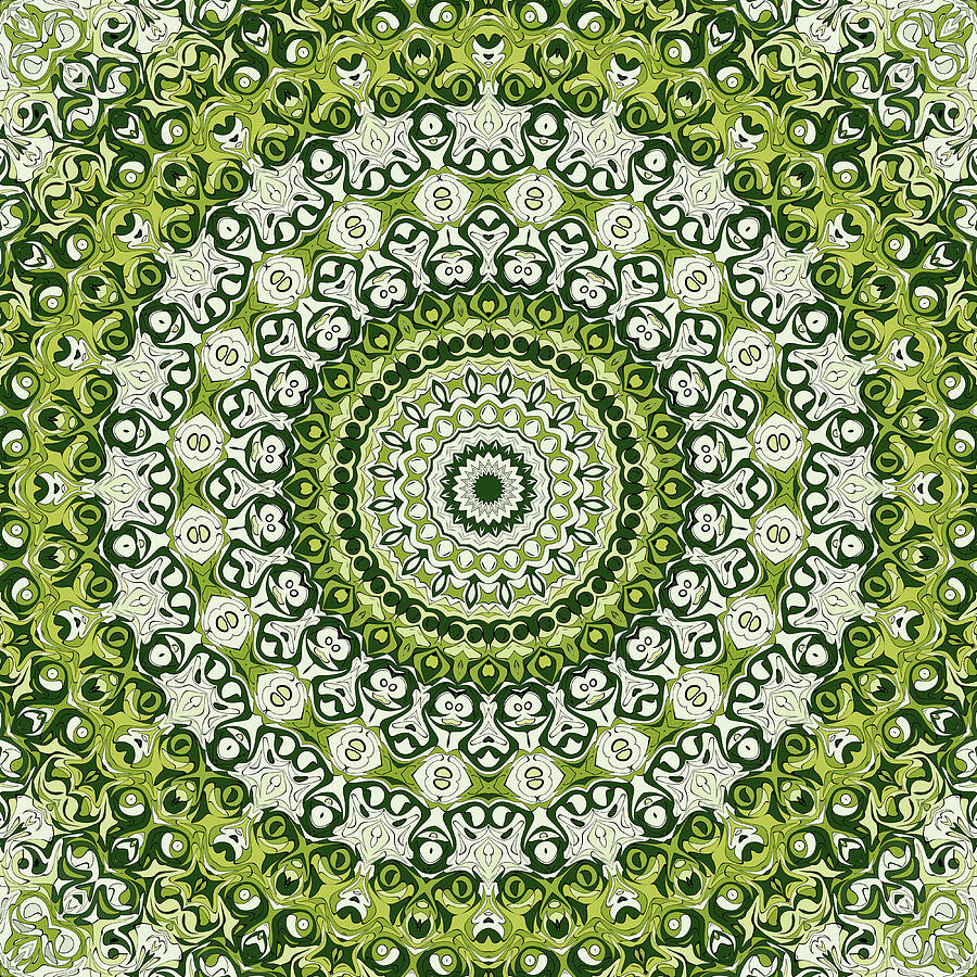Serpentine Green Mandala Kaleidoscope Medallion Flower Digital Art by Mercury McCutcheon