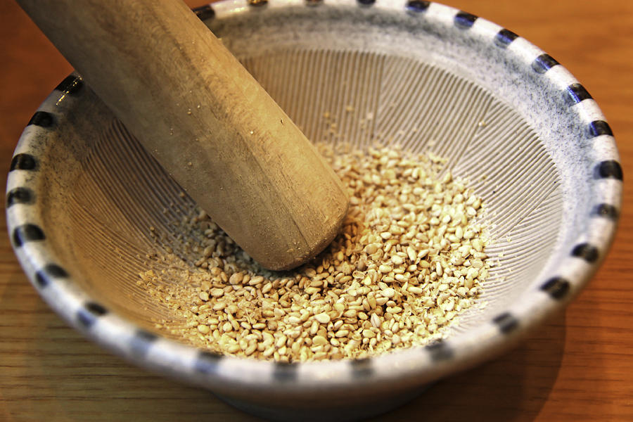 Sesame Seeds in a Suribachi, Japanese mortar and pestle Photograph by Julia Chan