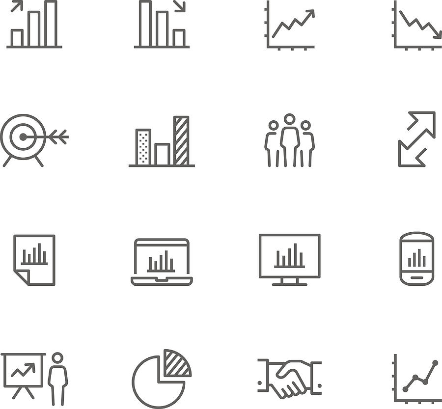 Set of 12 black-and-white business icons Drawing by Roccomontoya
