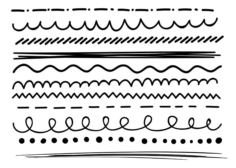 Set of abstract curved scribble lines. Drawing by Vectorig