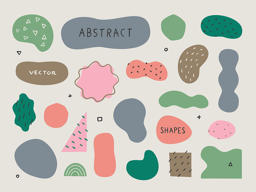 Set of abstract organic shapes and textures for design layouts — hand-drawn vector elements Drawing by RLT_Images