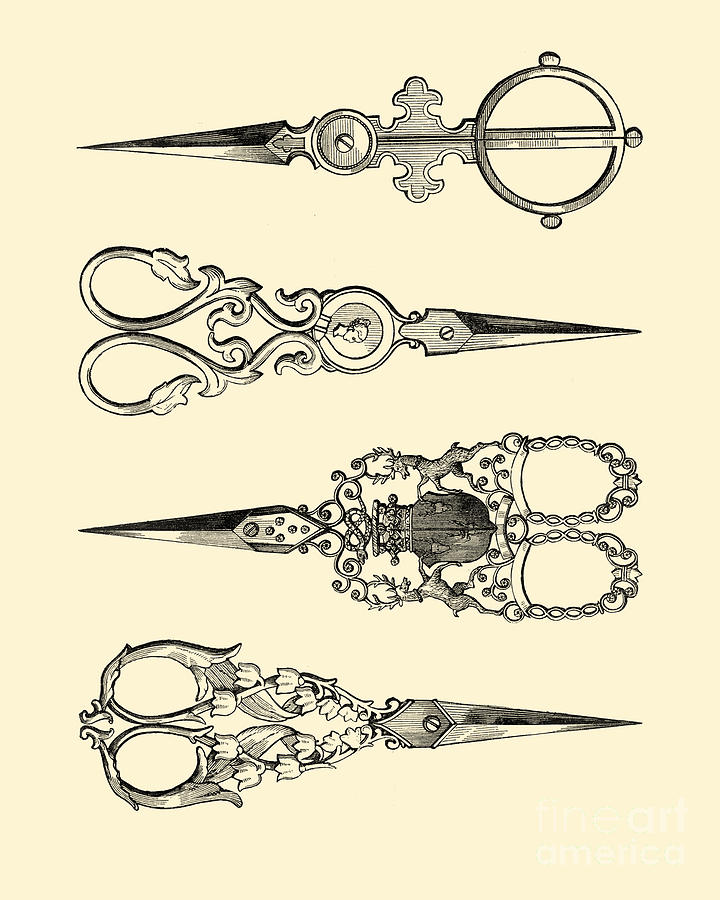 Vintage Digital Art - Set of antique scissors by Madame Memento