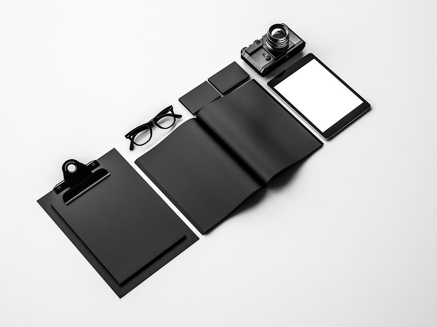 Set of black mockup elements. 3d rendering Photograph by Sfio Cracho
