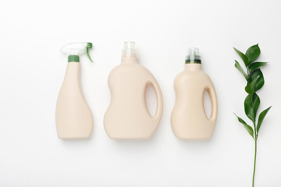 Set of bottles with mockup packaging, cleaning detergent Photograph by Prostock-Studio