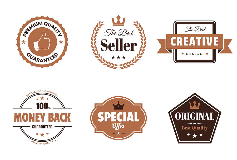 Set of Brown Badges and Labels - Design Elements Drawing by Bgblue