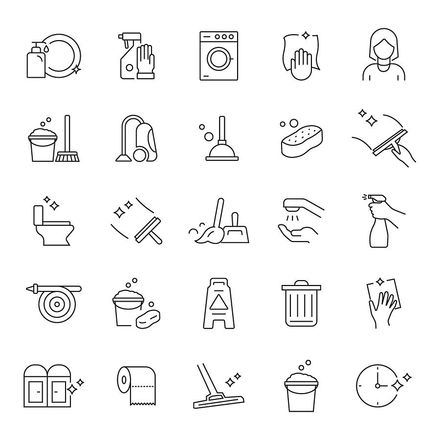 Set of Cleaning Related Line Icons. Editable Stroke. Simple Outline Icons. Drawing by Cnythzl