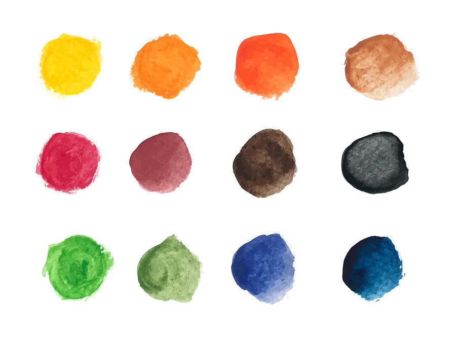 Set of Colorful Watercolor Hand Painted Round Shapes Drawing by Esra Sen Kula