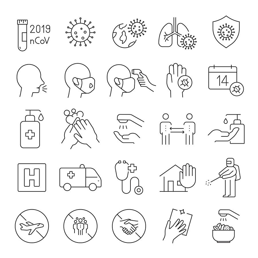 Set of Coronavirus 2019-nCoV Related Line Icons. Editable Stroke. Simple Outline Icons. Drawing by Cnythzl
