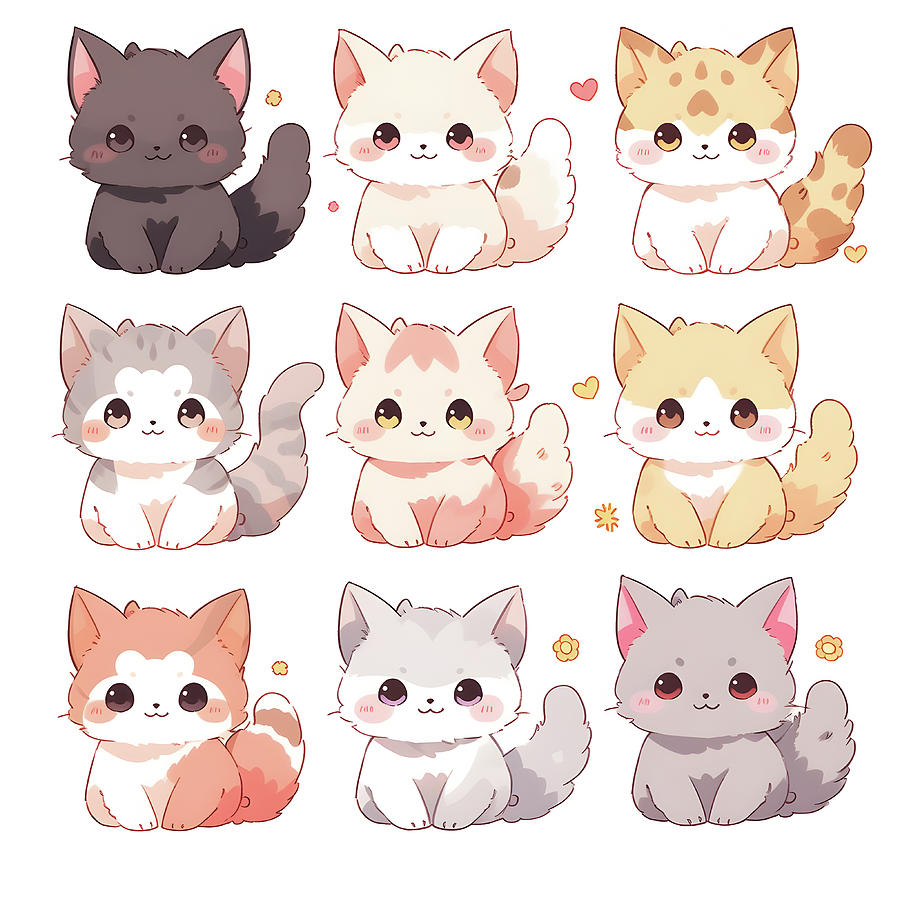 Set Of Cute Cats Different Colors Digital Art by Tatiana Bystrova ...