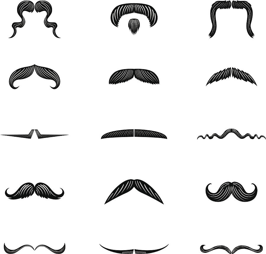 Set of Fifteen Mens Moustache Illustration Icons in flat colors Drawing by Diane Labombarbe