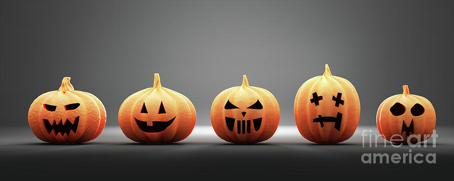 Set Of Halloween Pumpkins. Jack-o-lantern Photograph