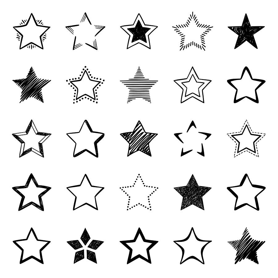 Set of hand drawn star icons Drawing by Ulimi