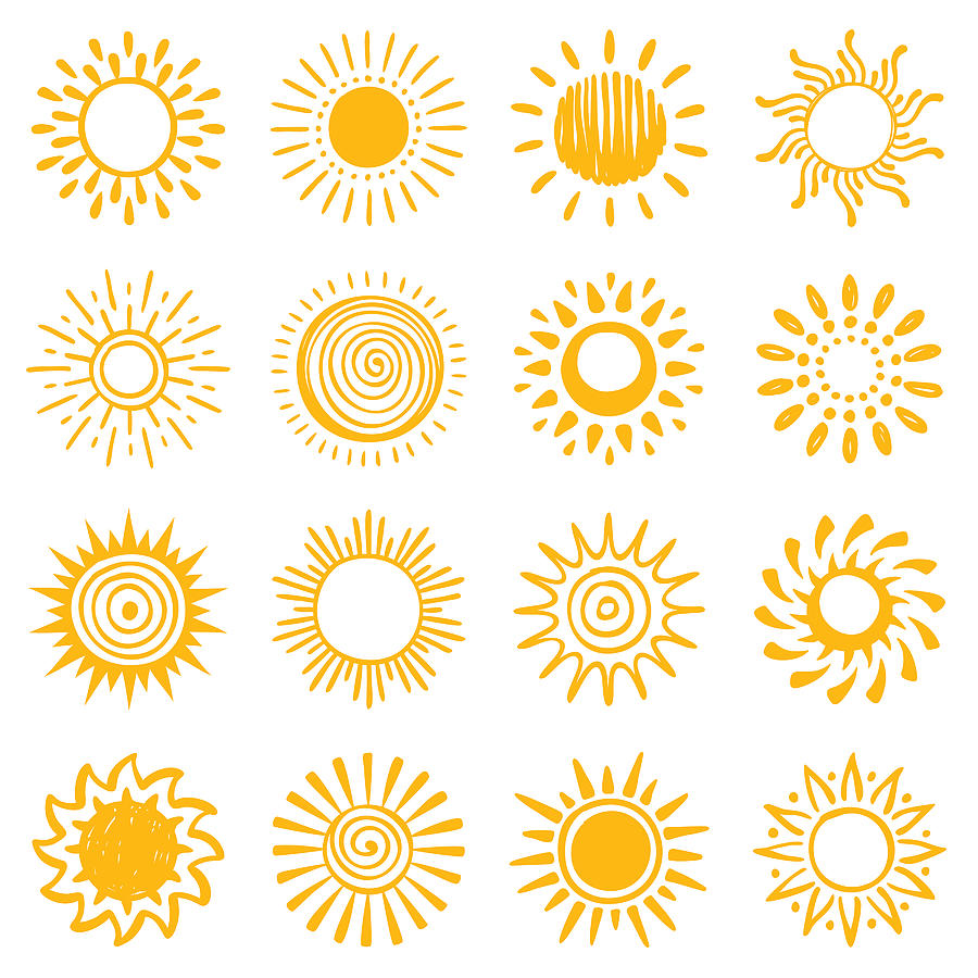 Set of hand drawn sun icons Drawing by Ulimi