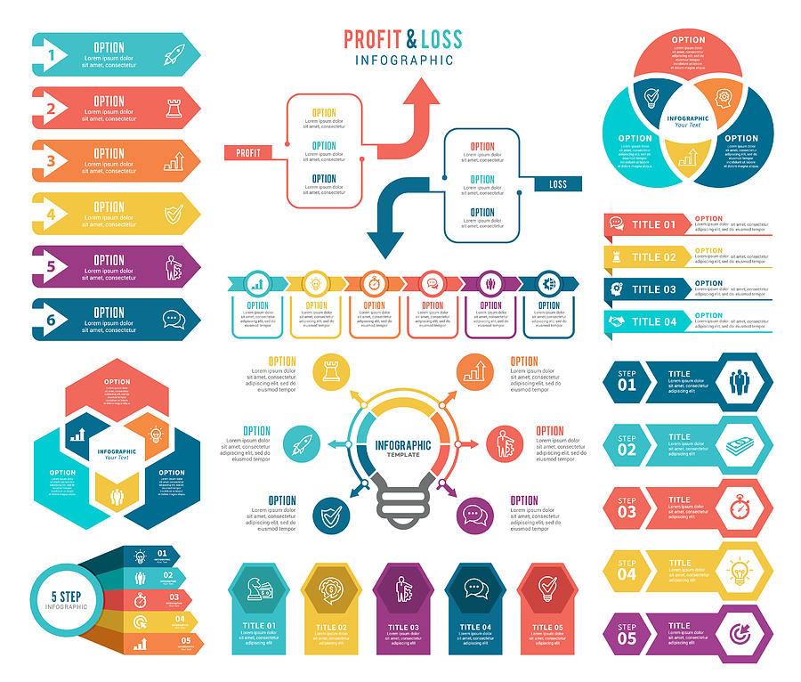 Set of Infographic Elements and Profit and Loss Infographic Elements. Drawing by Artvea