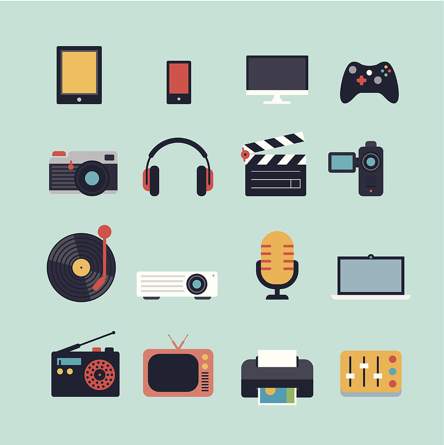 Set of Multimedia Flat Icons Drawing by AF-studio