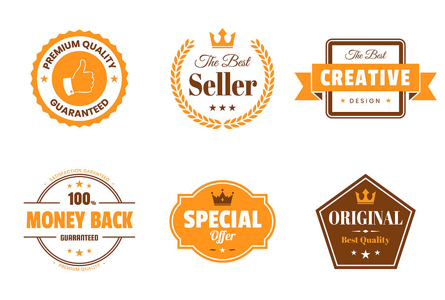 Set of Orange Badges and Labels - Design Elements Drawing by Bgblue