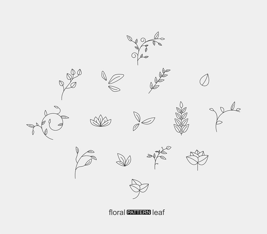 Set Of Plant Floral And Leaf Pattern Icon Drawing by Shuoshu