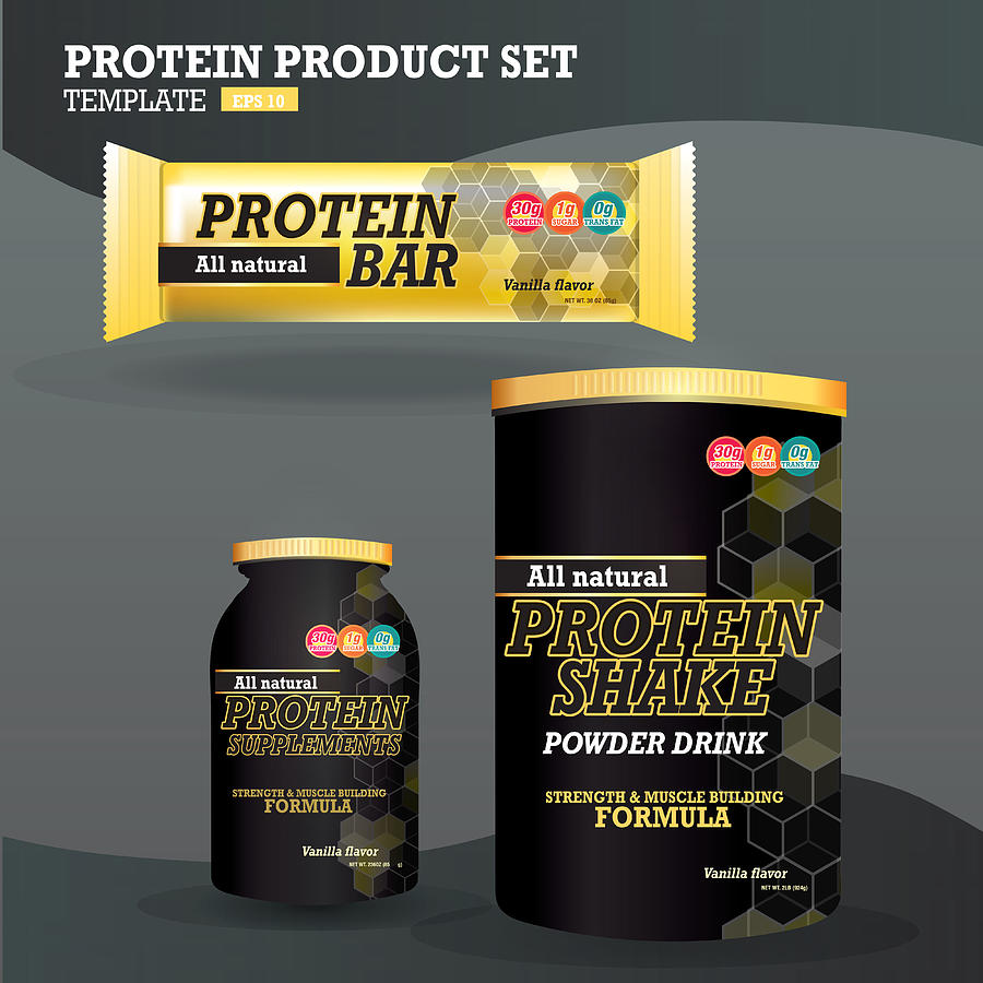 Set of protein supplements packaging designs Drawing by JDawnInk