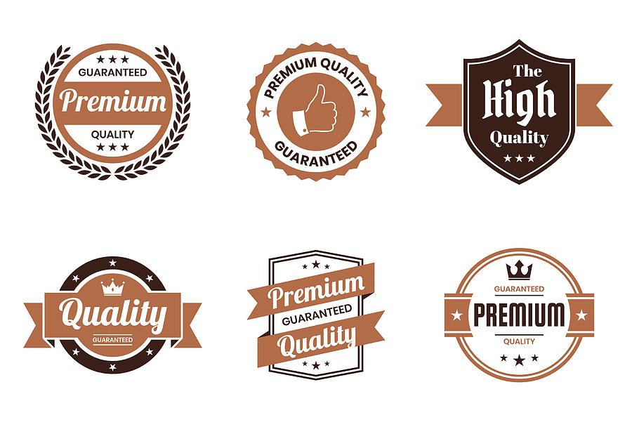 Set of Quality Brown Badges and Labels - Design Elements Drawing by Bgblue