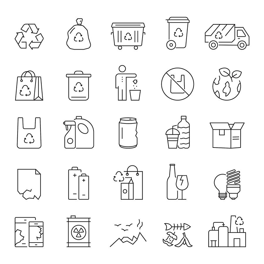Set of Recycling, Waste Management and Zero Waste Related Line Icons. Editable Stroke. Simple Outline Icons. Drawing by Cnythzl