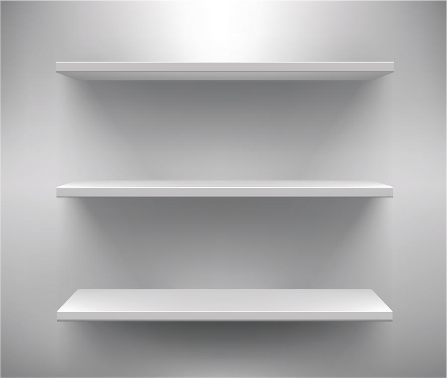 Set of three white empty shelves Drawing by Samarskaya