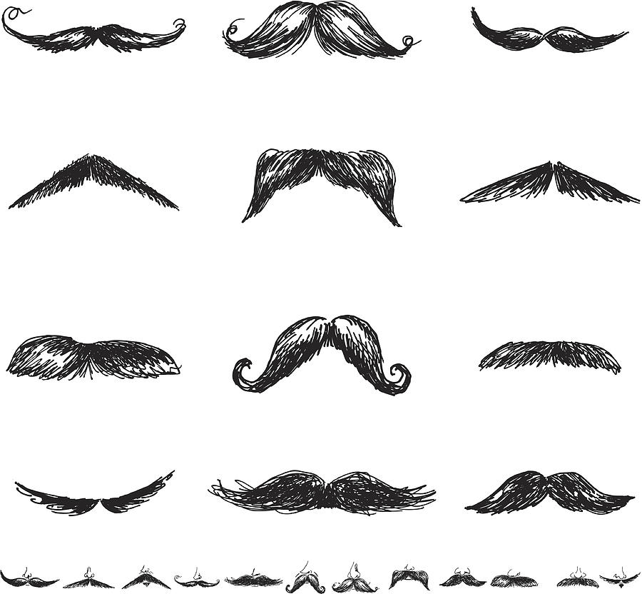 Set of Twenty-Four MensMoustacheIllustration Icons in Flat Colors Drawing by Diane Labombarbe