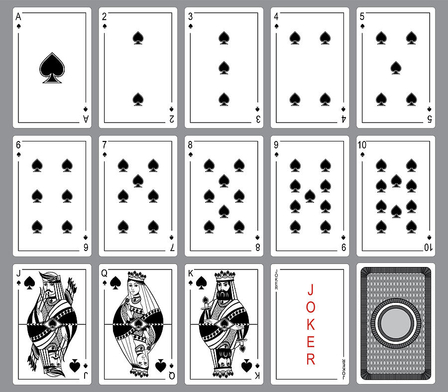 Set Playing cards of spades. Drawing by Chuvipro