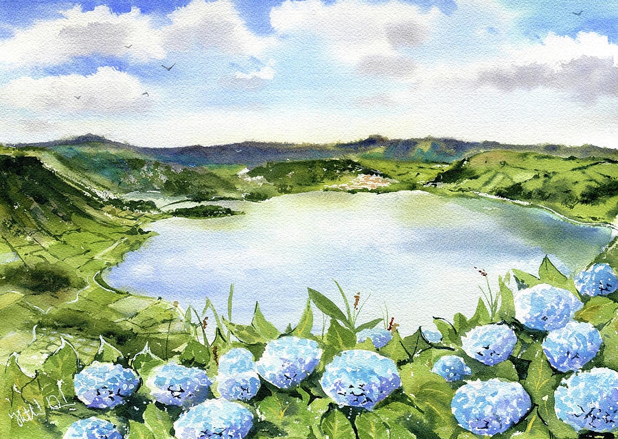 Sete Cidades in Azores Sao Miguel Painting Painting by Dora Hathazi Mendes