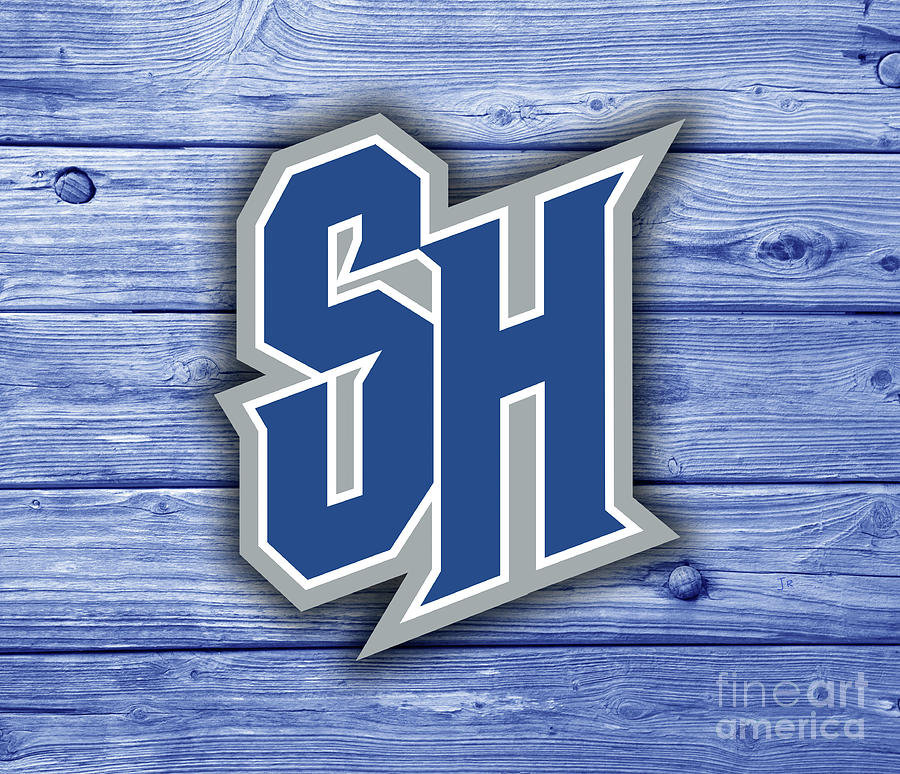 Seton Hall University Logo On Blue Rustic Barn Boards Digital Art