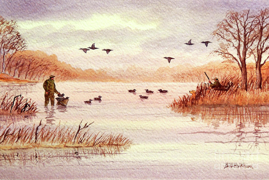 Setting Duck Decoys - Sudden Flyover II Painting