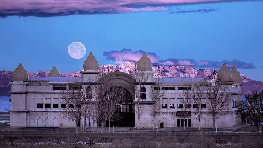 Setting Moon over the Great Saltair, Utah Photograph by Doug Sims