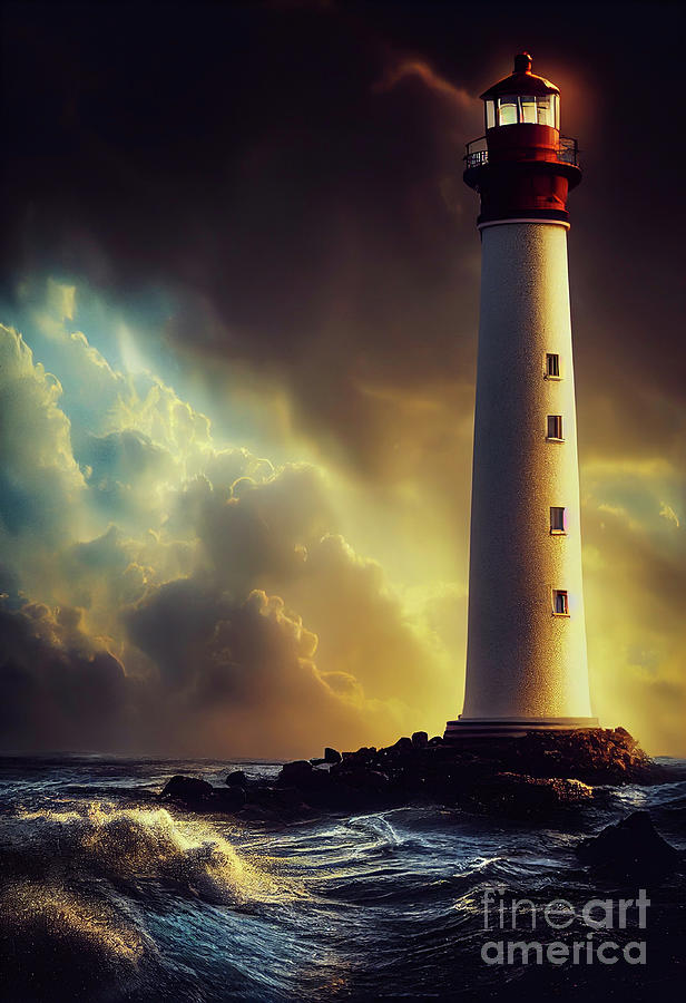 Setting Sun and a Lighthouse Digital Art by Billy Bateman