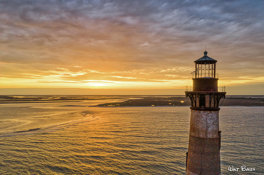 Setting Sun on Morris Island Light Photograph by Walt Baker